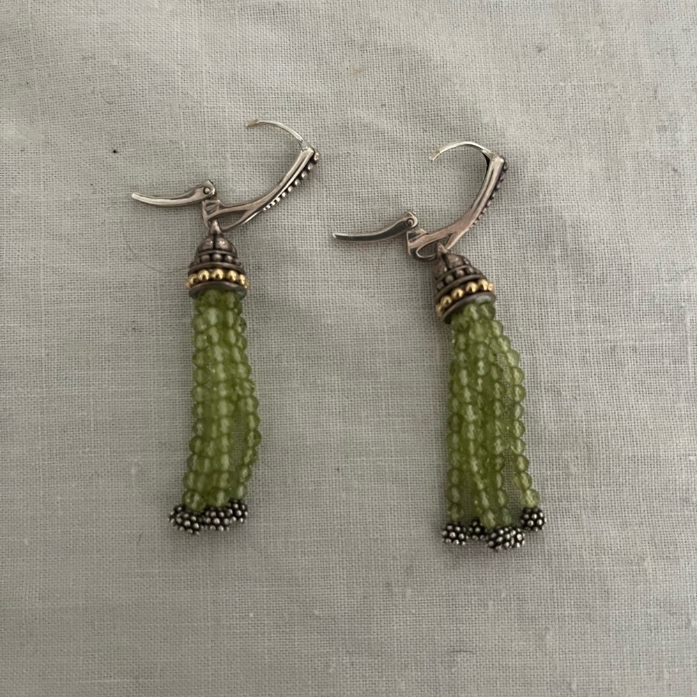 LAGOS Green and Silver Tassel Earrings